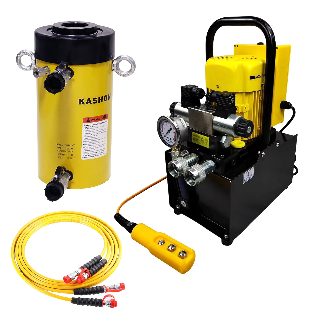 

Electric Pump Set, 60ton Double-acting Center Hole Hydraulic Cylinder With Electric Power Pack, Manual and Solenoid Can Choose