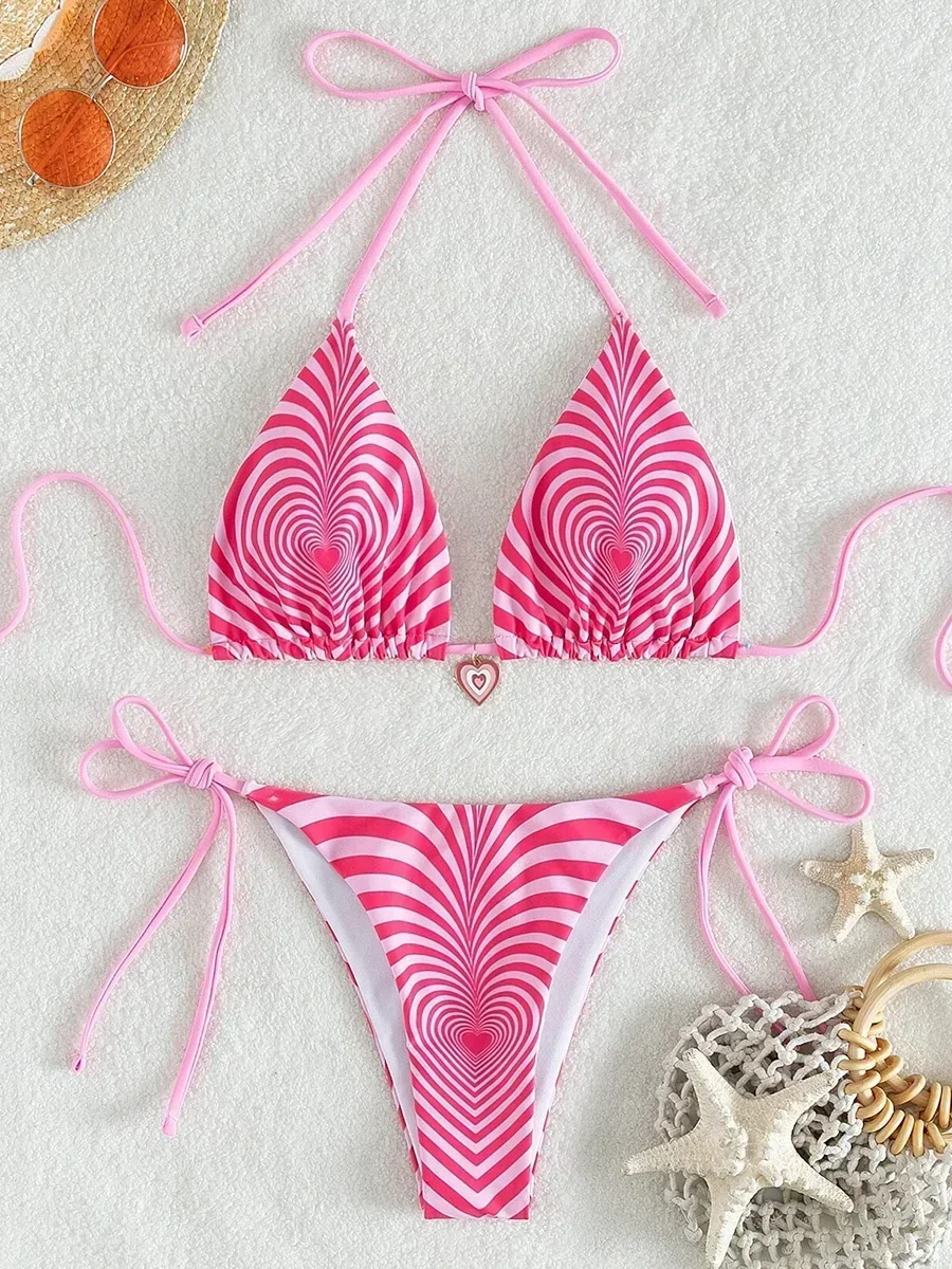 

Sexy Halter Heart Print Bikinis 2025 Bikini Female Swimsuit Women Swimwear Two-pieces Bikini Set Bathing Suit Swim Beach Wear