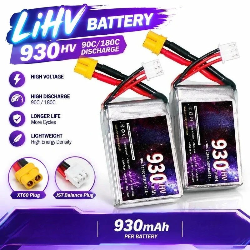 For 7.6V High Voltage HV 930mAh 2S Battery 90C Rate for RC Car Model Ship Model Fixed Wing Drone
