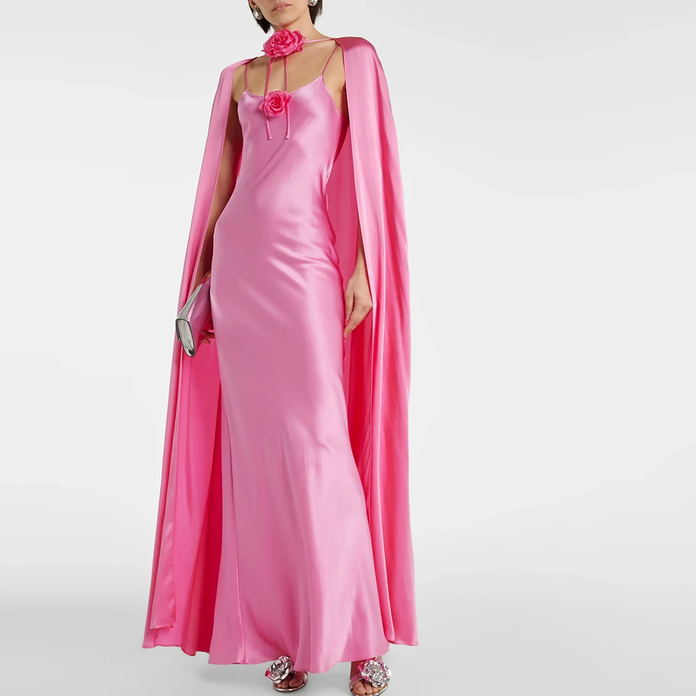 

Satin Evening Dress Sexy Women 정장원피스 Vestidos de festa Elegant Flower Custom Made Formal Cocktail Prom Gown With Long Shawl 2024