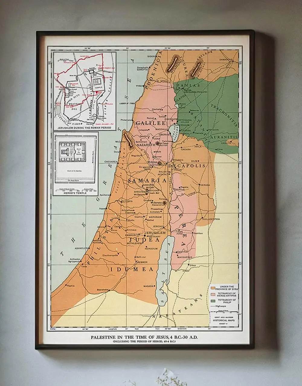 1912 Map - Palestine in the time of Jesus, 4 BC - 30 AD - Israel Holy Land Decor - Unframed Wall Art Poster Print - Ancient Hist