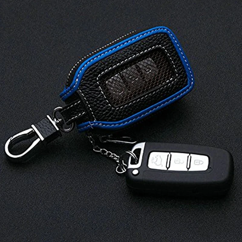 Bag Key Case Anti-Scratch Black+Blue 13.5*5cm Accessories Hanging Universal Leather Car Remote Fob Cover Protector