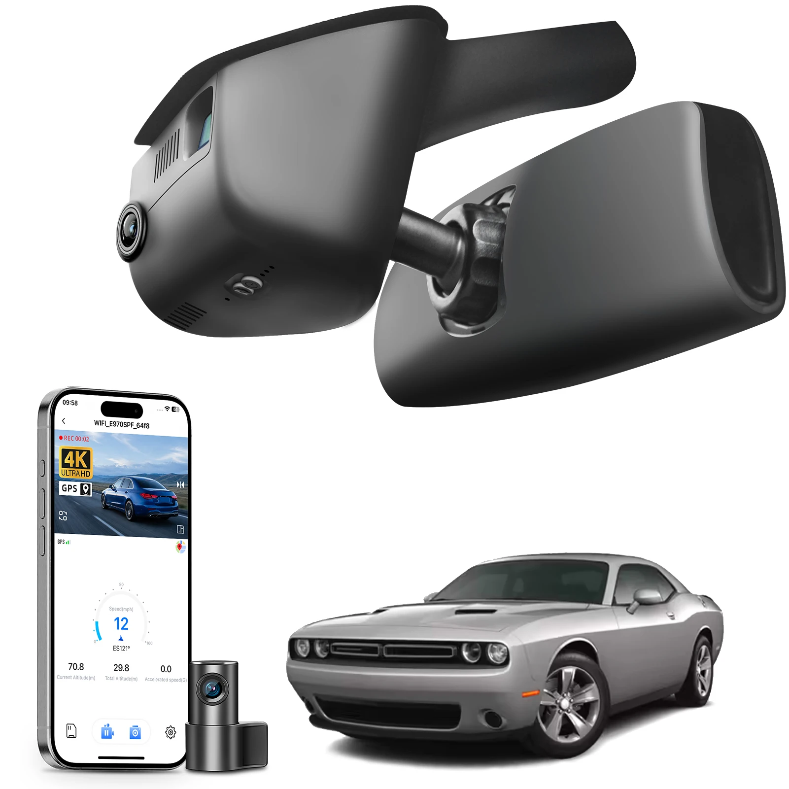Mangoal Dedicated Dash Cam 4K For Dodge Challenger Dash Car Camera 2015-2023 GPS WiFi & APP HD Night Vision Plug and Play