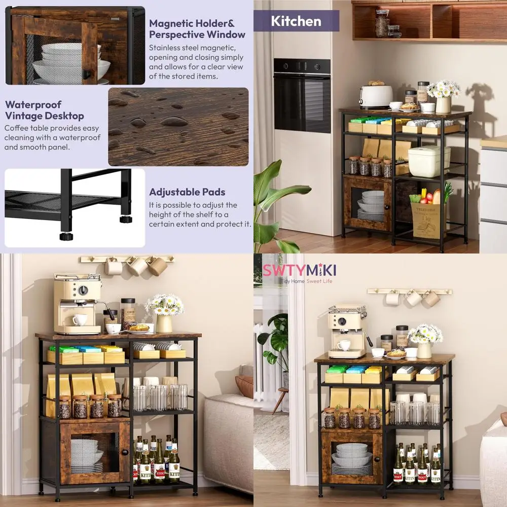 Rustic Farmhouse Coffee Station with Doors - Small Storage Cabinet for Kitchen, Home, Office, and Bar