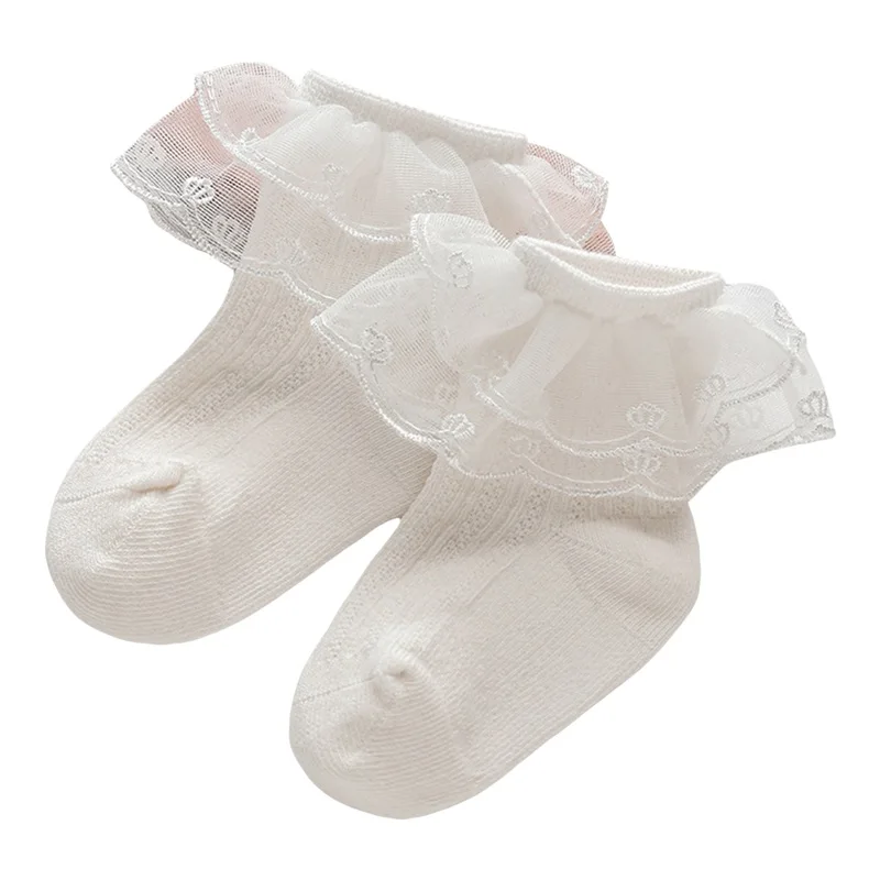 Adorable Baby Girls Lace Socks Sweet Dress Socks with Double Layer Ruffles Soft Walking Socks for Newborn Infant Toddler