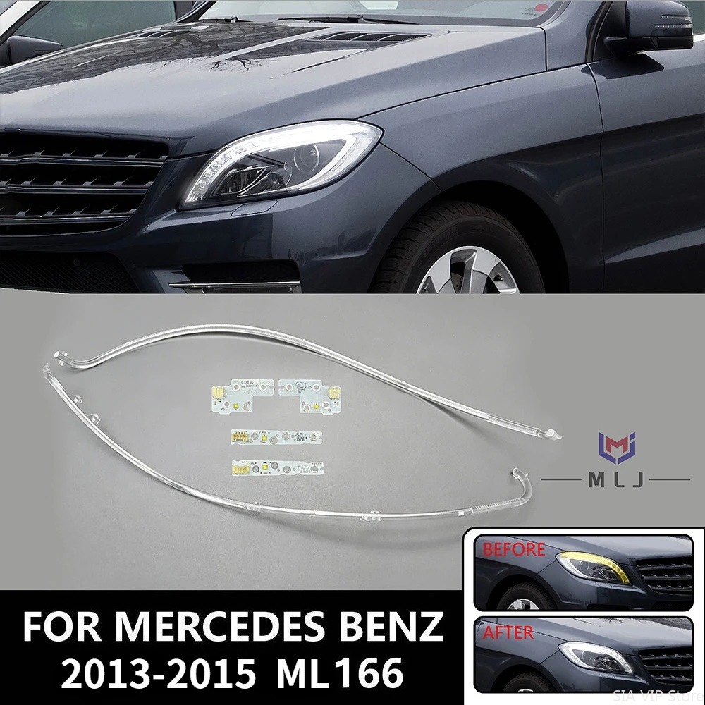 

For Mercedes Benz ML166 SUV 2013 2014 2015 Car DRL White Chip Light Guide Plate Tube Headlight Daytime Running Light Angel Eyes