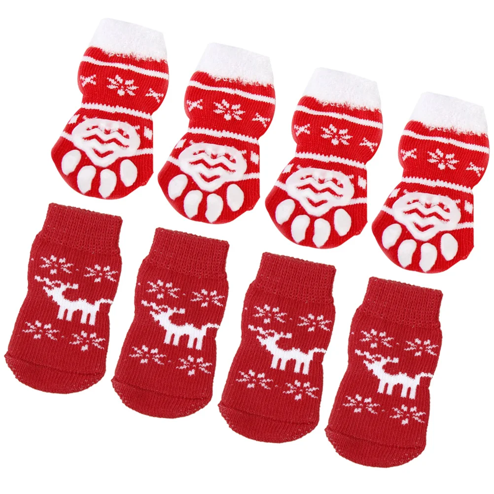 

8Pcs Warm Pet Socks Cotton Non-Slip Anti-Claw Pattern Christmas Dog Cat Socks Red Size Snow Ice Salt Proof