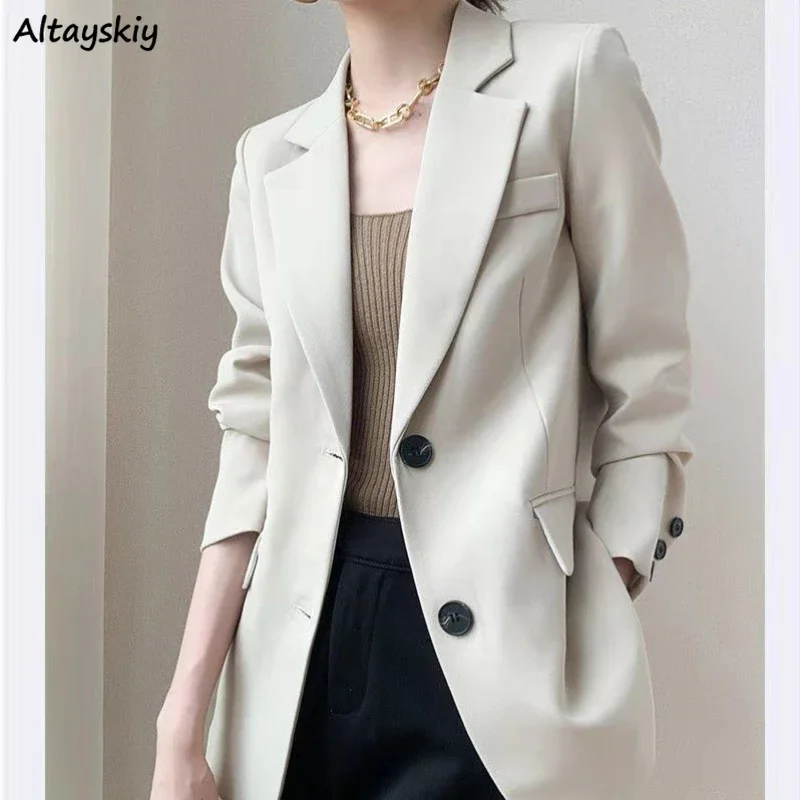 Blazers Women Gentle Office Lady Spring Autumn Temperament Korean Style Basic Vintage Notched Coats Graceful Design Popular OOTD