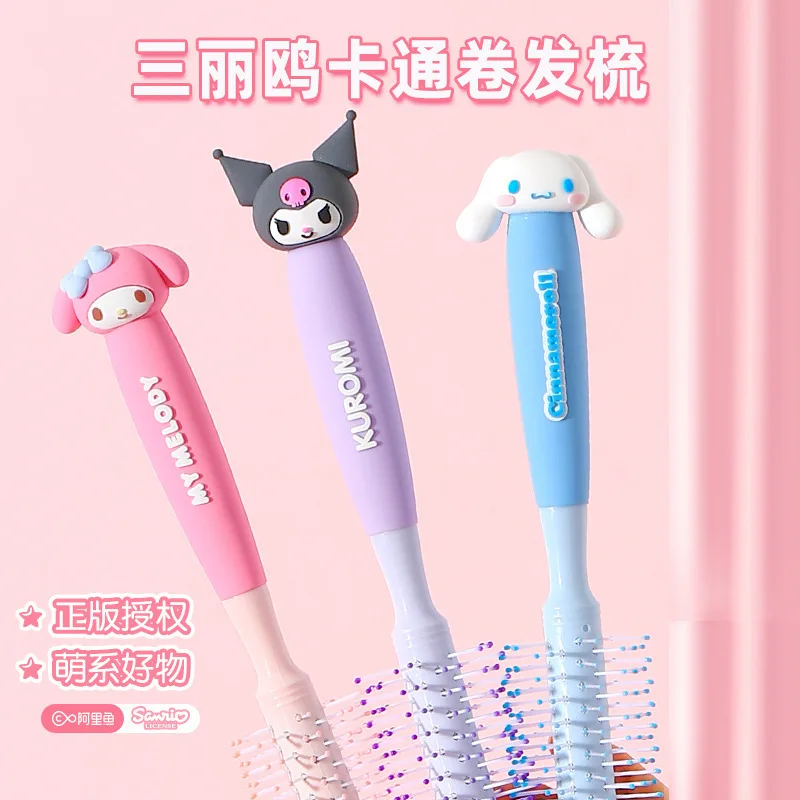 Sanrio Kuromi Cinnamoroll Mymelody Cartoon Hair Scalp Massage Comb Professional Plastic Handle Anti-static Hairdressing Tools