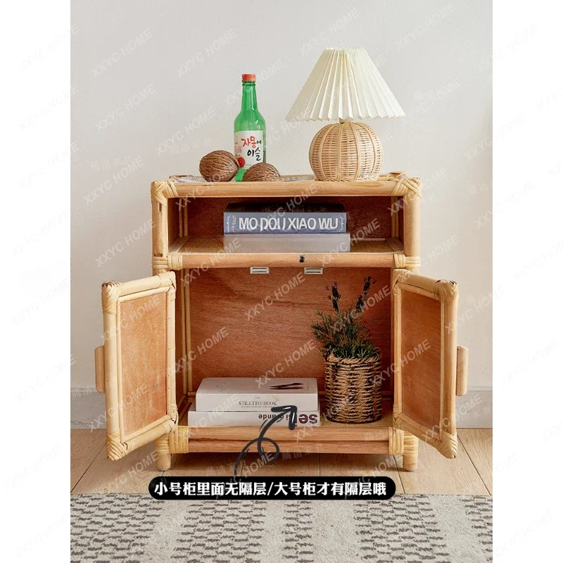 الروطان خزانة صغيرة ريال الروطان المنسوجة غرفة المعيشة خزانة جانبية الرجعية تخزين رف الكتب تخزين النمط الفني الكوري #3