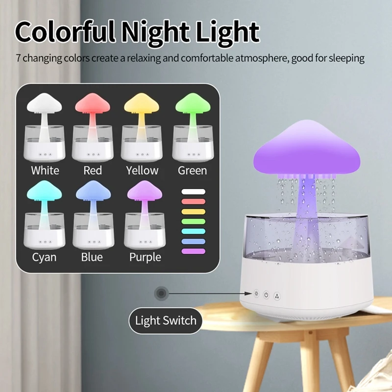 

Rain Cloud Humidifier USB Night Light For Room Office Aromadiffuser Water Drop Sound With Remote Control Humidifier -A