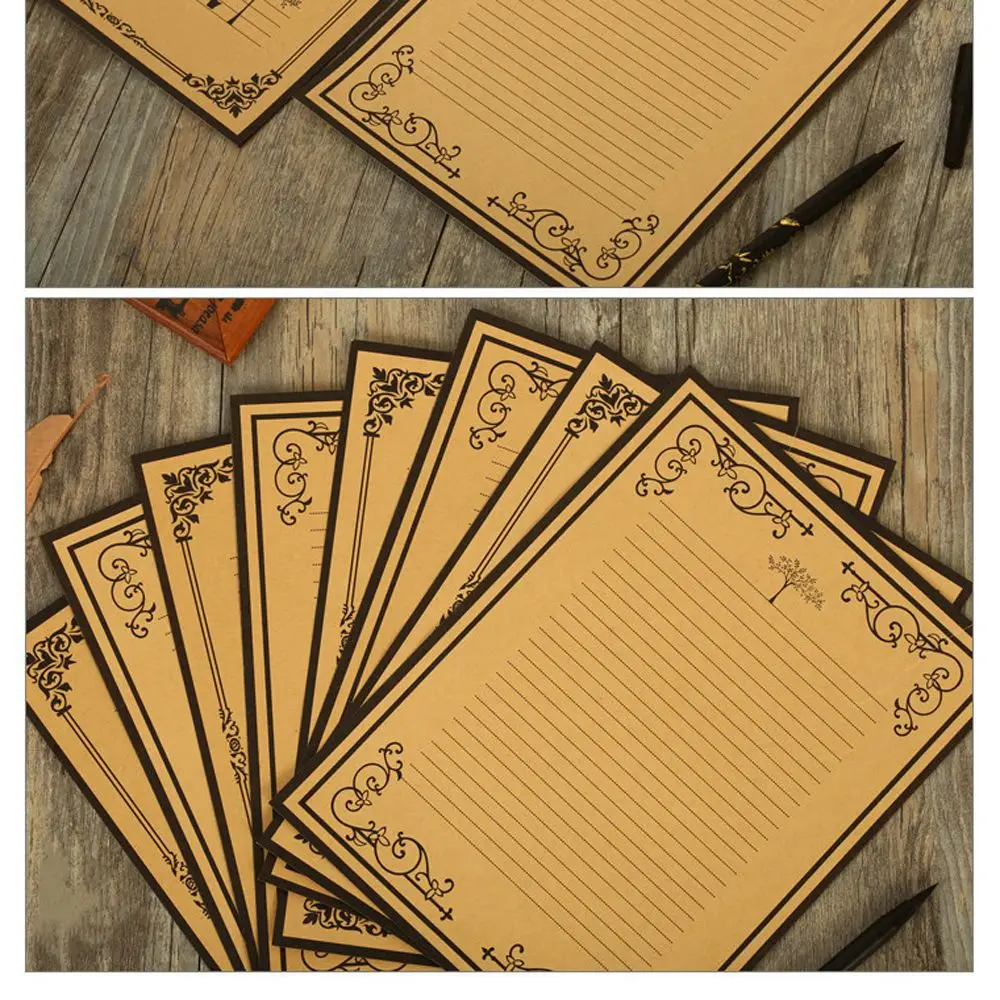 8Pcs/set Decorative Retro Design Kraft Paper European Style Lace Side Letter Pad Stationery Paper Writing Letters Letter Paper