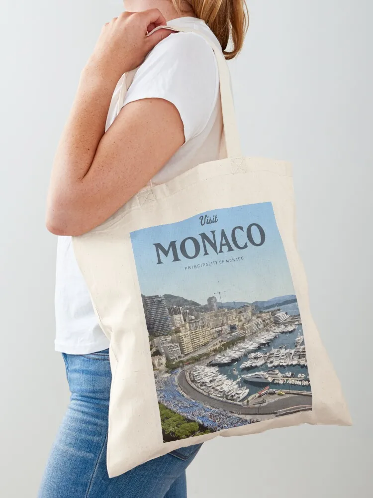 

Visit Monaco Tote Bag reusable shopping bags eco bag folding shopping trolley bag Custom