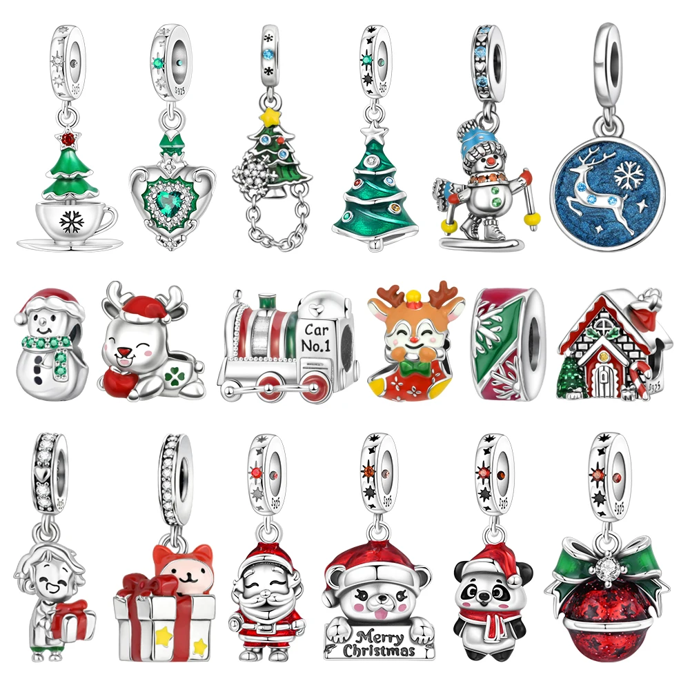 

Merry Christmas 925 Sterling Silver Pine Tree Santa Claus Snow House Charm Fit DIY Bracelet Necklace Holiday and Seasonal Gifts