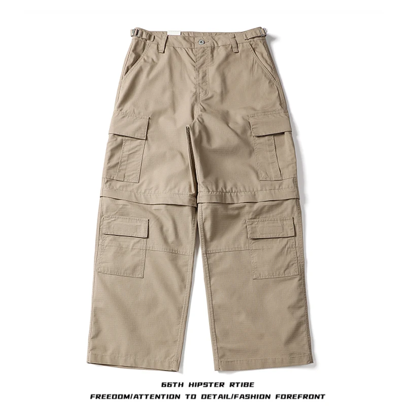 

Мужские рабочие брюки в японском стиле с эффектом потертости, свободные повседневные прямые брюки, осенние модные дышащие хлопковые брюки с множеством карманов