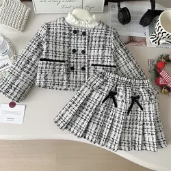 Children's Clothing Sets Plaid Coat + Pleated Skirt 2pcs Sets Autumn and Winter Sets Baby Girl Clothes Outfit Set