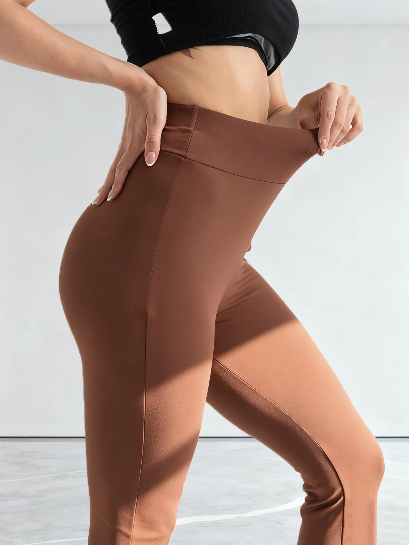 Women's Brown Spring 2026 High Waisted  Abdominal Control Comfortable Soft Wide Feet Slimming Casual Daily Trendy Women Bottoms
