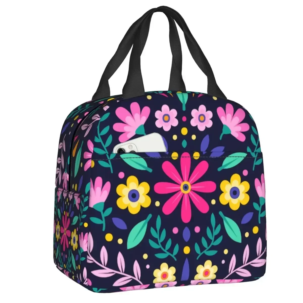 

Custom Mexican Butterflies Flower Otomi Embroidery Pattern Portable Lunch Box Women Thermal Cooler Food Insulated Lunch Bag