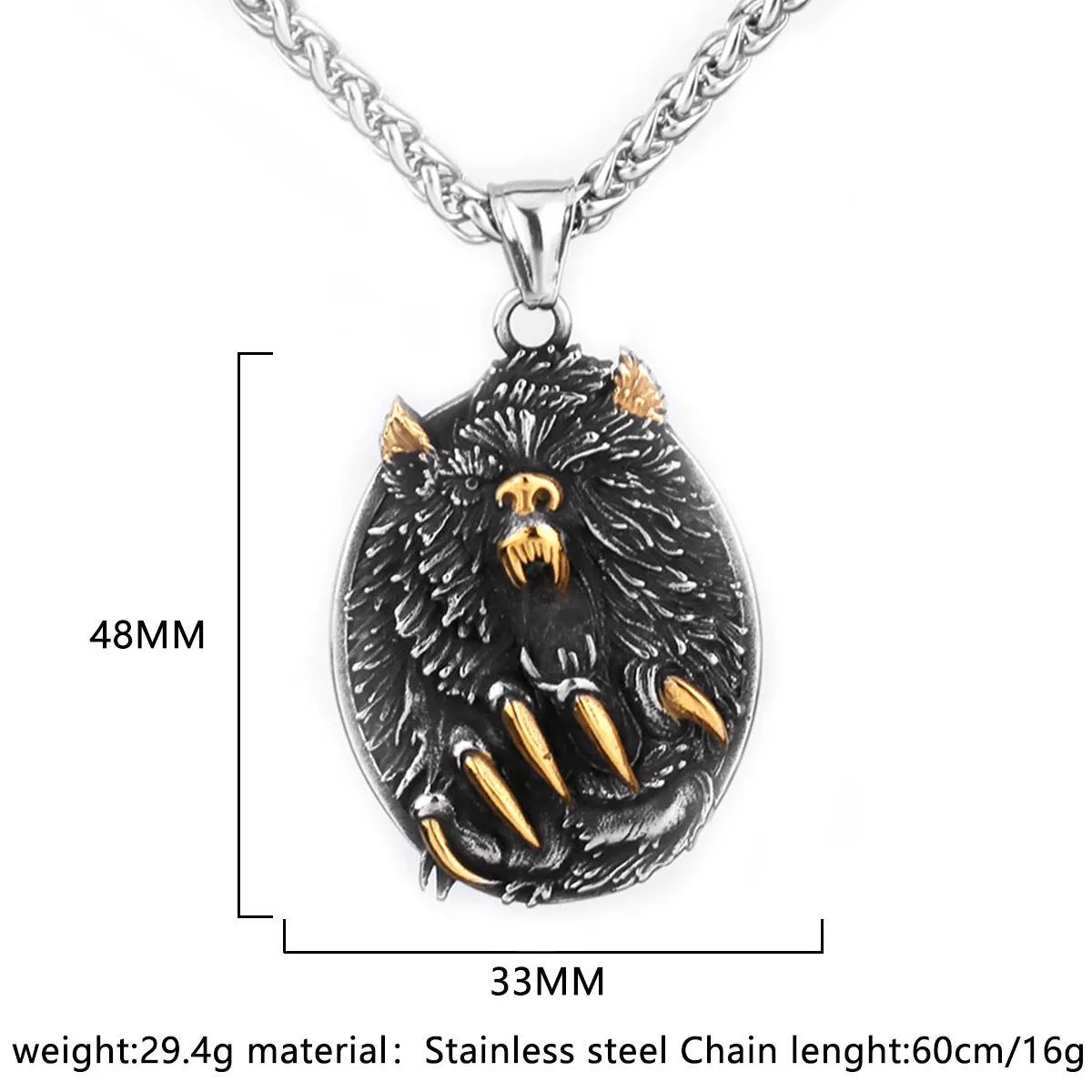 Nordic Viking Bear Head Necklace Men\'s Stainless Steel Never Fade Bear Claw Amulet Pendant Necklace Vintage Male Jewelry Gifts