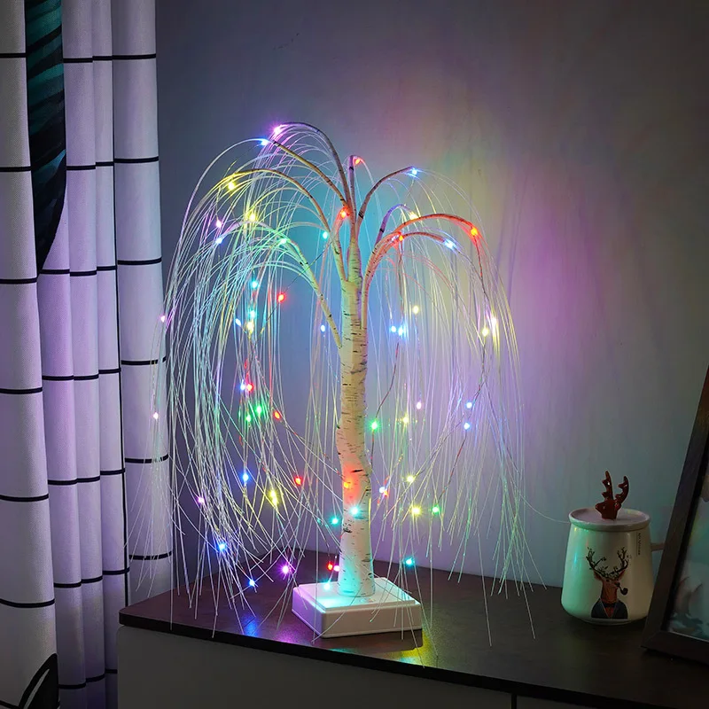 Willow Night Light LED Birch Tree 18Colorful 7Mode Lighting Remote Table Lamp For Home Bedroom Indoor Atmosphere Halloween Decor