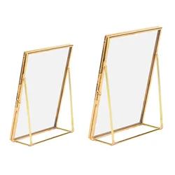 Desktop Photo Frame Vertical Standing Brass Glass Retro Photo Frame Bracket Copper Strip Metal Picture Frames for Home