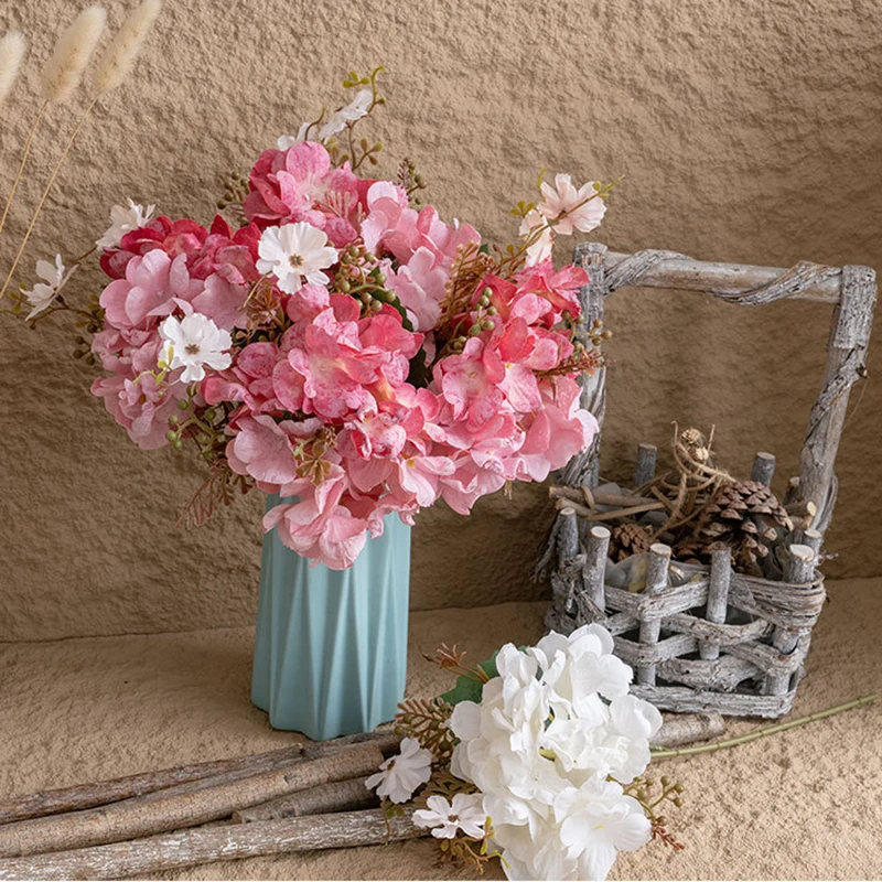 

5pcs Artificial Snowflake Hydrangeas 34cm Stem with Leaves Hydrangea Branch for Home Wedding Baby Shower Birthday Party Decor