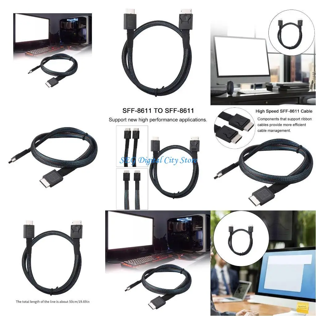 

U75B Professional SFF 8611 PCIe Cable 50cm Length OCuLink SFF-8611 Male to SFF-8611 Male Connector Cord