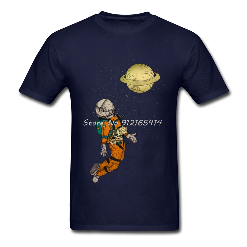 I've Been To Saturn Planet Men T-shirt Retro Cartoon Astronaut Print Male Navy Blue T Shirt O-neck Cotton Tops Novelty Oversize