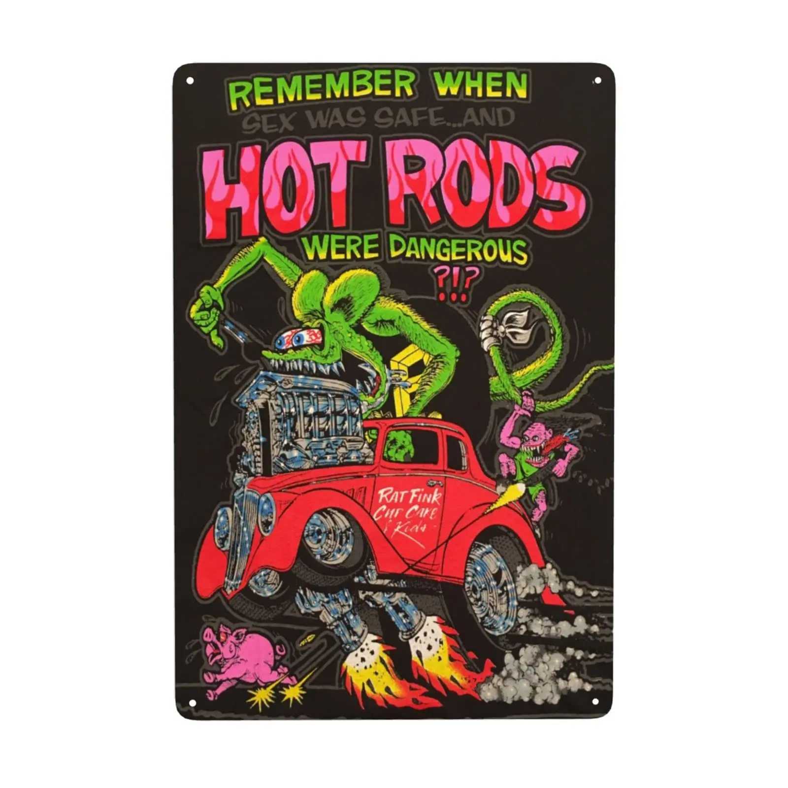 Lbhsmn Rat Fink Blechschild Metallschilder Vintage Modifizierte Autokultur für Garage Männerhöhle Bar Pub Club Dekoration Wanddekoration...