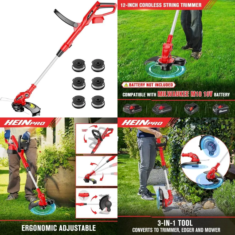 

18V Cordless 12-Inch Electric Weed Wacker with Auto Line Feed, Grass Trimmer, 6 Line Spools (Tool Only)