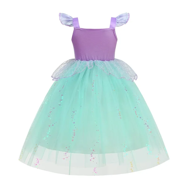 2026 Summer Little Mermaid Princess Dress Set Child School Kids' Dresses and Suits Baby Girls Birthday Party Carnival Outfits