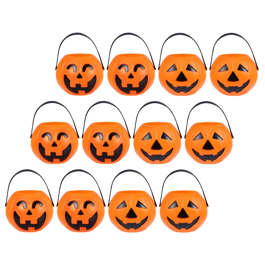 

12 Pcs Portable Pumpkin Bucket Halloween Treat Buckets Pumpkins Candy Gifts Party Plastic Props Child