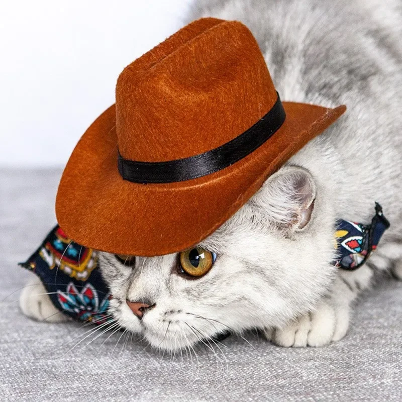 Funny Pet Cat Cowboy Hat Cosplay Cap for Holiday Costume Parties and Photo Shoots