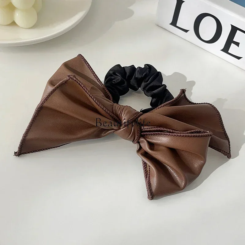 Fashion Maillard leather bow hair band high elastic hair rope headgear