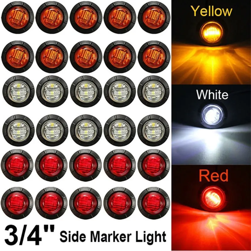 3/4 Inches Round LED Side Marker Lights Car Turn Signal Lights External Lamp for Car Truck Trailer Bus