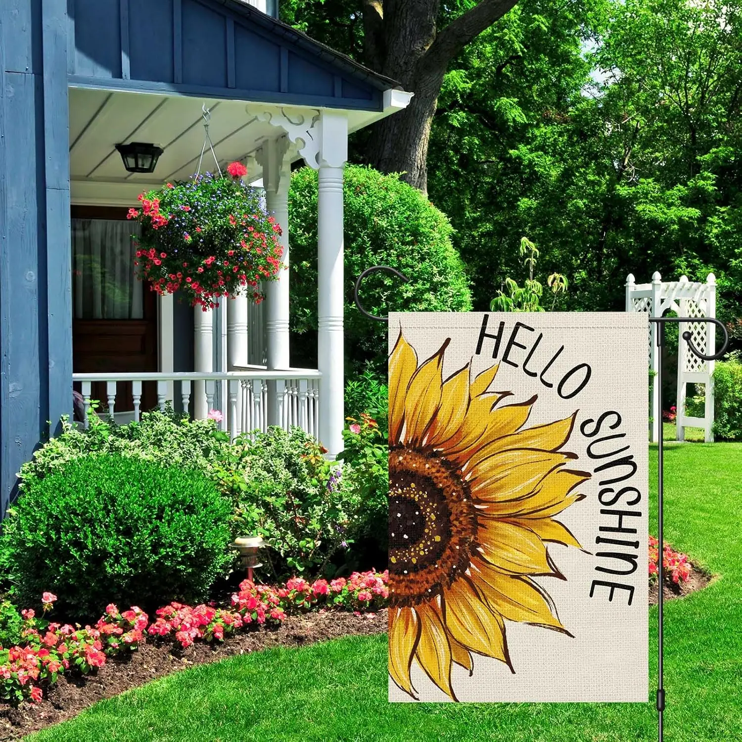 Hello Sunshine Summer Garden Flag 12x18 Inch Double Sided for Outside, Floral Sunflower Seasonal Burlap Yard Outdoor Flag