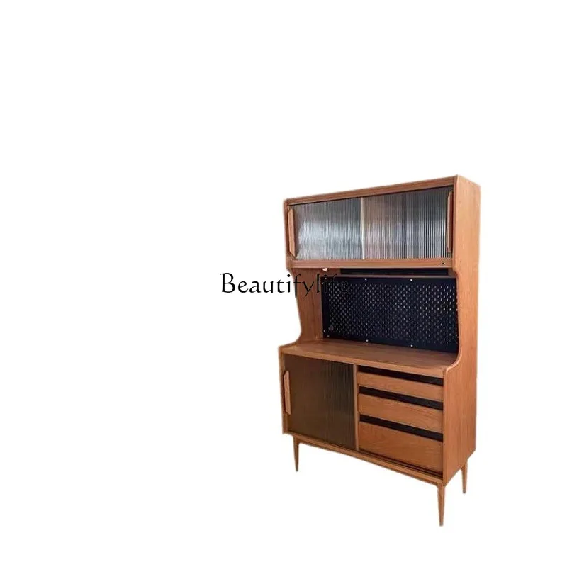 

Nordic all-solid wood narrow dining side cabinet, hole board, electricity connection, small apartment locker