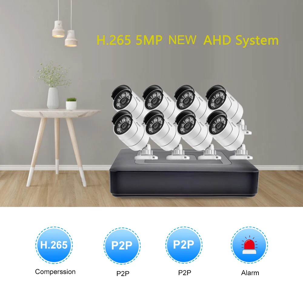 Gadinan Outdoor Waterproof 8CH 5MP AHD Camera Kit 5 in 1 Video Recorder Surveillance System Motion Detection Security CCTV Syste