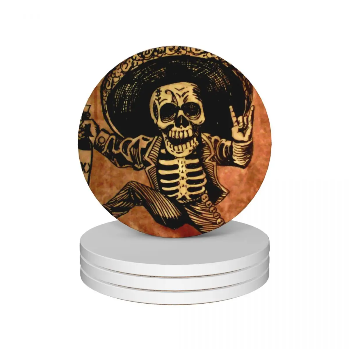 

Posada Day of the Dead Outlaw Ceramic Coasters (Set of 4) set for drinks cup set Cup mat pot Coasters