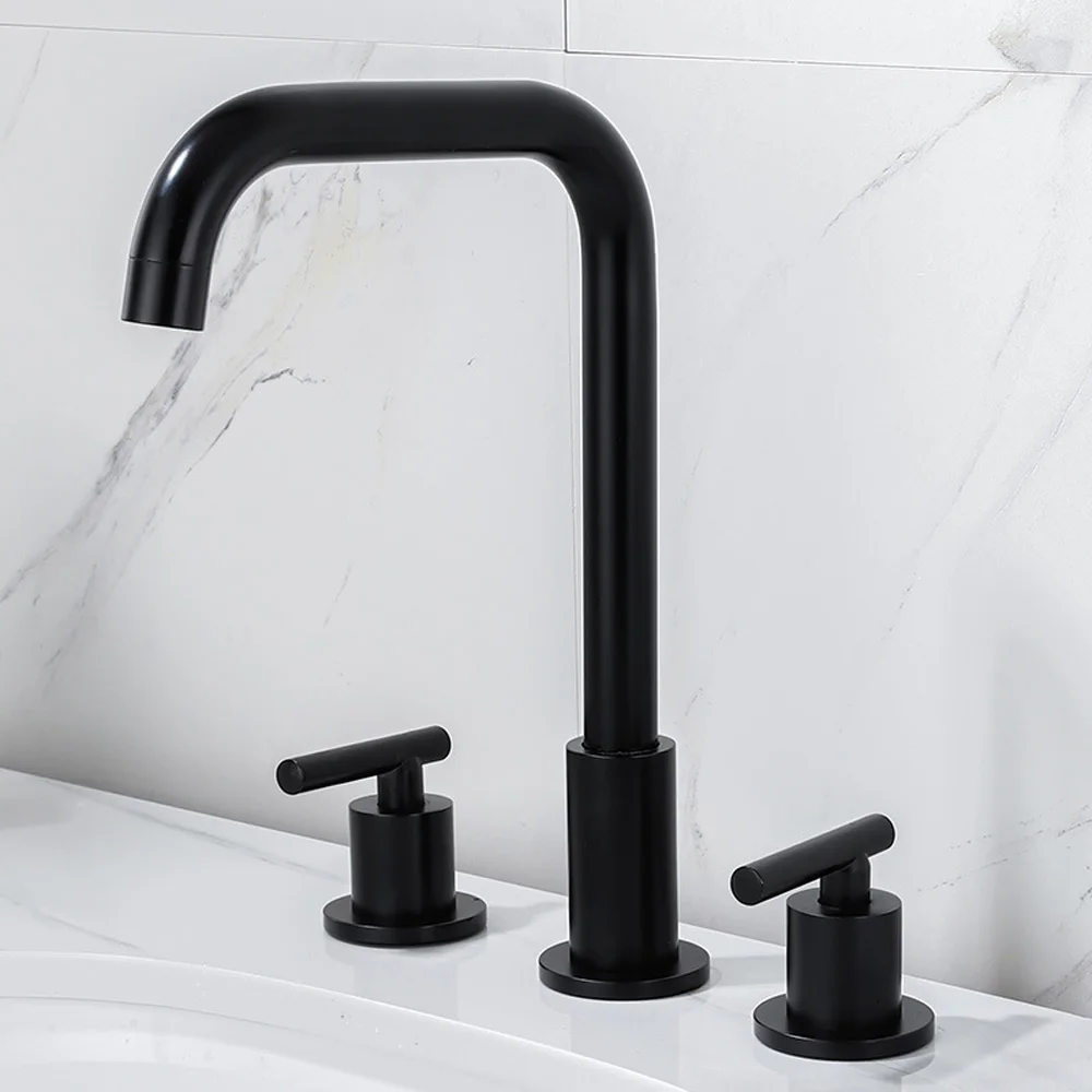 Black Three Hole Faucet, Hot And Cold Water Three Piece Set, Household Copper Three Hole Split Faucet, Basin, Bathroom Cabinet