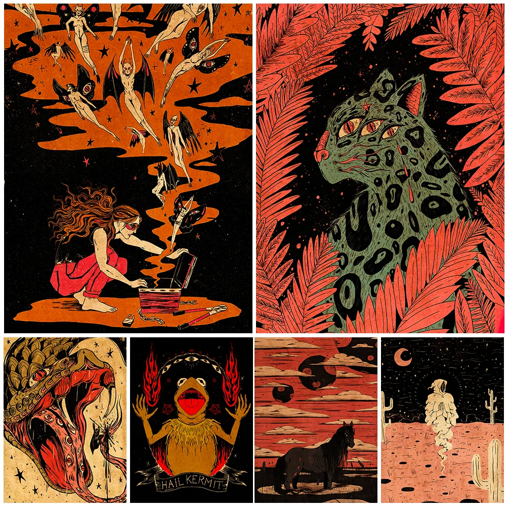 

Mysterious Horror Serpent And Witch's Treasure Chest Wall Art Canvas Painting Abstract Pagan Witchcraft Element Poster Print