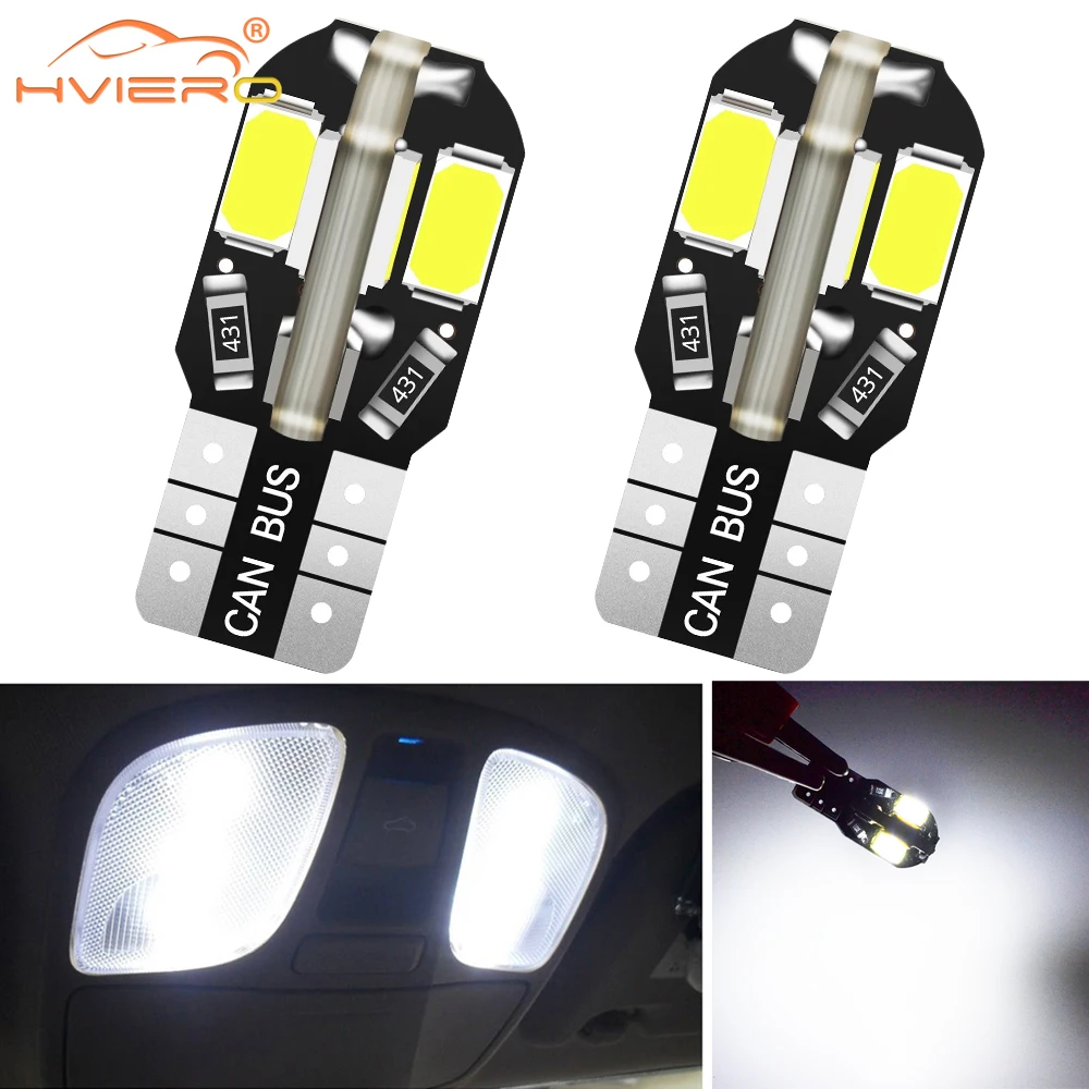 

2Pcs T10 5730 8SMD W5W Canbus Bulbs LED 12V 194 168 Car Interior Dome Lights Reading Auto Turn Signal Door License Plate Lamps