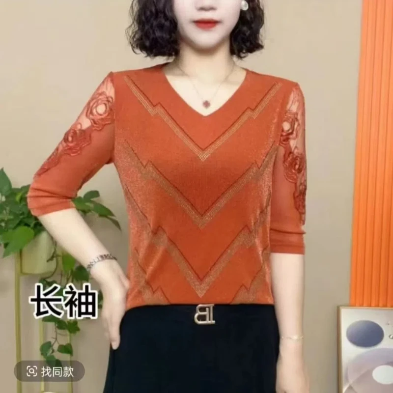 

Высококачественный модный кружевной эластичный топ с длинными рукавами, ранняя осень, новый стиль, тонкая базовая рубашка