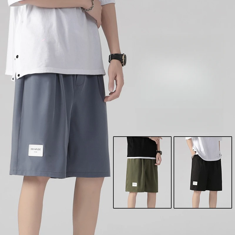 

Мужские летние тонкие прямые свободные шорты большого размера из ледяного шелка, мужские повседневные брюки с пятью точками, уличные баскетбольные спортивные шорты