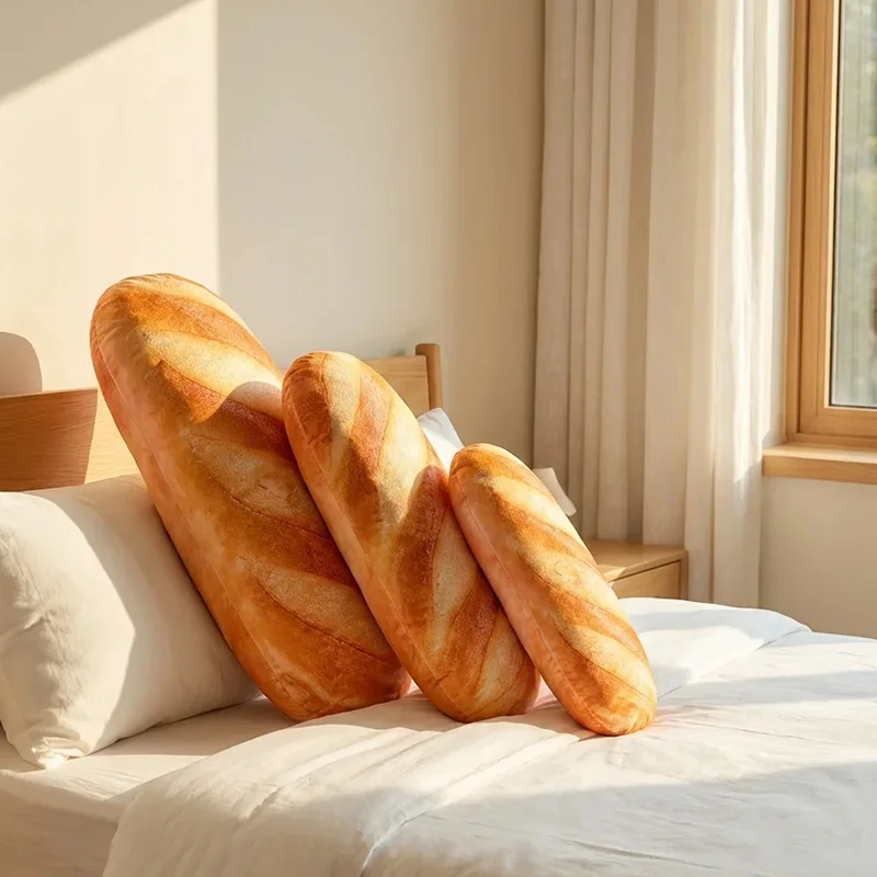 Pluszowa poduszka w kształcie bagietki z nadrukowanymi obrazkami, pluszak jedzenie, miękka pluszowa lalka do spania, prezent urodzinowy dla dzieci.