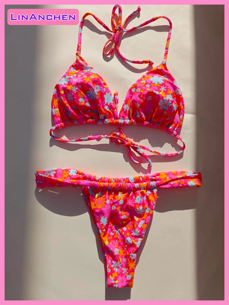 Sexy Floral  Bikini Set for Young Women,Girls Split Swimsuit,High Waist Bandage Female Swimwear Summer Swimming Beach Wear