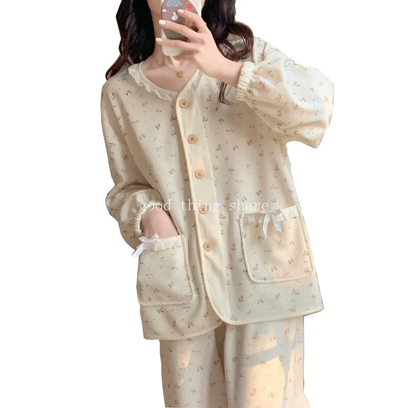 

Pajamas Women's Spring and Autumn Cotton Floral Cardigan Autumn Pure Desire Ladies' Homewear