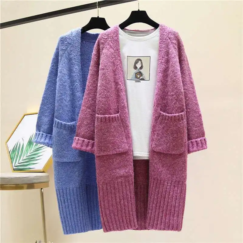 

Knitted Autumn Winter Elegant Lazy Wind Cardigans Coat Women Fashion Thickened Loose Fitting Solid Color New Models Sweaters