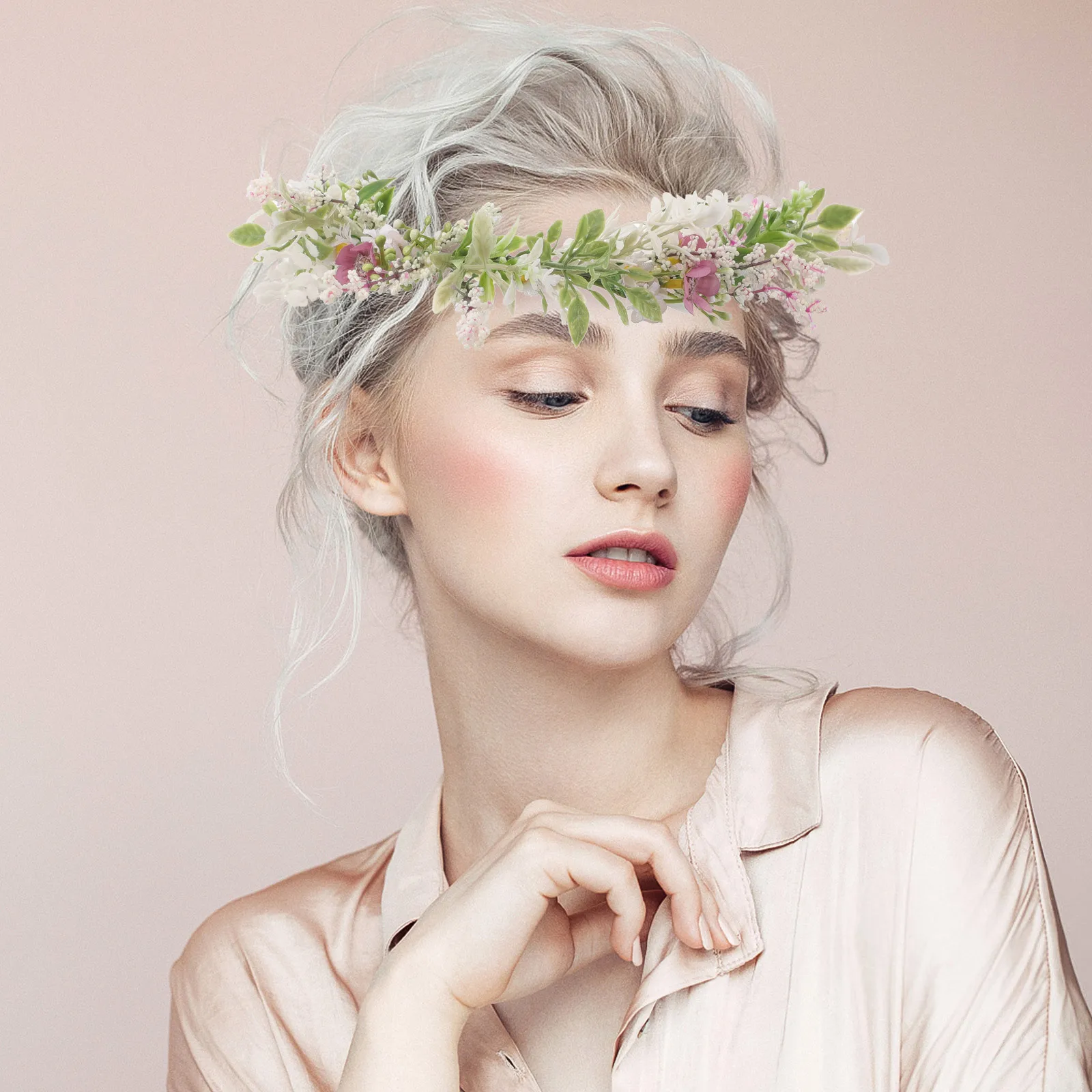 

Wedding Flower Crown Bridal Floral Garland Artificial Flower Headband Elegant Hair Accessory for Bride Women