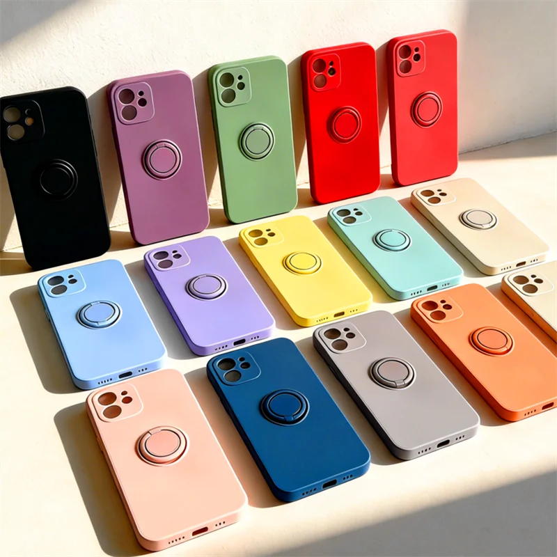 Liquid Silicone Magnetic Holder Phone Case For iPhone 17 Air 16 Pro Max 15 14 PIus 13 12 Mini 11 Pro Max 17E 16E Ring Back Cover